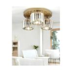 Burenze Modern Tasarım Kristal Taşlı Tavana Sıfır Üçlü Avize Salon Oturma Odası Mutfak Avizesi Eskitme Gold
