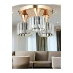 Burenze Modern Tasarım Kristal Taşlı Tavana Sıfır Üçlü Avize Salon Oturma Odası Mutfak Avizesi Gold Sarı
