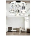 Burenze Modern Tasarım Kristal Taşlı Tavana Sıfır Üçlü Avize Salon Oturma Odası Mutfak Avizesi Krom Gümüş