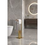 Bürke Altın Gold Renk Ayaklı Banyo Seti Tuvalet Kağıtlığı Klozet Fırçası Devrilmez Paslanmaz Çelik Set