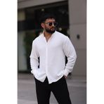 Bürke Ayrobin Uzun Kollu Beyaz Renk Yarım Oversize Erkek Gömlek