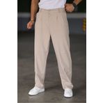 Bürke Baggy Çift Pileli KREM Renk Beli Lastikli Kaliteli Rahat Kesim Klasik Bol Paça Baggy Pantolon