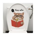 Büro Ev Klozeti Için Kedili Devam Et Espirili Kapak Içi Stickeri - Renkli