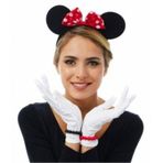 Büro Ev Ofis Etkinlik Gösteri Kostümü için Kırmızı Fiyonk Minnie Mouse Tacı Beyaz Eldiven Seti