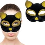 Büro Ev Ofis Gösteri Kedi Kostümü için 18x12CM Siyah Golden Simli Süet Kaplı Maske