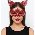 Büro Ev Ofis Gösteri Kostümü için Kırmızı Dantel Kedi Kılak Taç Maske Seti