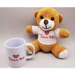 Büro Ev Ofis Hediyesi için Kahve I Love You Tişörtlü Ayıcıklı Kupa Bardak Seti