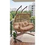 Bürosaray 2 Kişilik Geniş Rattan Görünümlü Bahçe Balkon Salıncağı Minderli Modern Teras Veranda Dış Mekan Salıncak - Açık Kahverengi