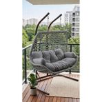 Bürosaray 2 Kişilik Geniş Rattan Görünümlü Bahçe Balkon Salıncağı Minderli Modern Teras Veranda Dış Mekan Salıncak - Gri