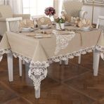 Bursa Çeyiz 26 Parça Etuuval Linen Büşra Fransız Dantelli Yemek Seti Cappuchino