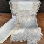 Bursa Çeyiz Alena Masa Örtüsü 12 Kişilik Dantelli Linen Kumas Krem Sofra Takımı
