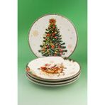 Bursa Porselen Dekor Retro New Christmas 4 Parça Porselen Servis Tabağı - Krem