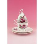 Bursa Porselen Dekor Victorian rose altın yaldızlı 2 kişilik kahve fincan takımı