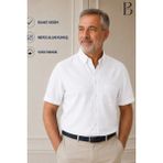 BURSPA Rahat Kesim Klasik Erkek Baba Kısa Kol %100 Pamuk Keten Gömlek - XL - Beyaz
