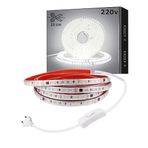 Burul Sb-6508 LED Şerit, Beyaz ve Gün Işığı Şerit Led Işık 120 Led, Silikonlu 10 Cm Kesilebilir, Aç Kapat Butonlu Fişli, Tak Çalıştır Gizli Tavan Işık Bandı Mutfak Tezgah (Beyaz, 2.5 Metre)
