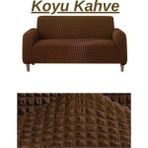 Bürümcük 3 Kişilik Koltuk Örtüsü Boydan Eteksiz Streç Esnek Lastikli Çekyat Kanepe Kılıfı - 180 x 230 cm - Koyu Kahverengi