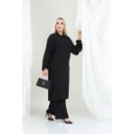 Bürümcük Gömlek Yaka Tunik Takım Düğmeli Tesettüre Uygun 2xl 6xl - 4XL - Siyah