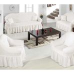Bürümcük Koltuk Kanepe Örtüsü Takımı Lastikli Etekli 3+2+1+1 - 180 x 230 cm - Beyaz