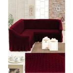 Bürümcük Köşe Koltuk, Kanepe Örtüsü, Koltuk Kılıfı, Lastikli, Etekli, L Köşe 1 Adet - 180 x 350 cm - Bordo