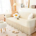 Bürümcük Lastikli Kanepe Örtüsü Likralı Koltuk Örtüsü Tek 3lü - 180 x 230 cm - Krem