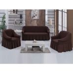Bürümcük Pamuklu (3-1-1) Koltuk Örtüsü Takımı Etekli Koltuk Kanepe Kılıf (Koyu Kahve Renk) - 180 x 230 cm