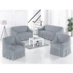 Bürümcük Pamuklu Koltuk Kanepe Örtüsü Takımı Lastikli Etekli Koltuk Kanepe Kılıfı 3+3+1+1 - 180 x 230 cm - Gri
