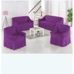 Bürümcük Pamuklu Koltuk Kanepe Örtüsü Takımı Lastikli Etekli Koltuk Kanepe Kılıfı 3+3+1+1 - 180 x 230 cm - Mor