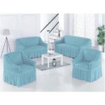 Bürümcük Pamuklu Koltuk Kanepe Örtüsü Takımı Lastikli Etekli Koltuk Kanepe Kılıfı 3+3+1+1 - 180 x 230 cm - Turkuaz
