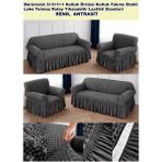 Bürümcük Pamuklu Koltuk Kanepe Örtüsü Takımı Lastikli Etekli Koltuk Kanepe Kılıfı 3+3+1+1 Standart - 180 x 230 cm - Antrasit