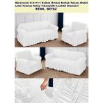 Bürümcük Pamuklu Koltuk Kanepe Örtüsü Takımı Lastikli Etekli Koltuk Kanepe Kılıfı 3+3+1+1 Standart - 180 x 230 cm - Beyaz