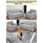 Bürümcük Pamuklu Koltuk Kanepe Örtüsü Takımı Lastikli Etekli Koltuk Kanepe Kılıfı 3+3+1+1 Standart - 180 x 230 cm - Gri