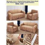 Bürümcük Pamuklu Koltuk Kanepe Örtüsü Takımı Lastikli Etekli Koltuk Kanepe Kılıfı 3+3+1+1 Standart - 180 x 230 cm - Kum