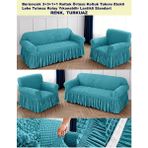 Bürümcük Pamuklu Koltuk Kanepe Örtüsü Takımı Lastikli Etekli Koltuk Kanepe Kılıfı 3+3+1+1 Standart - 180 x 230 cm - Turkuaz