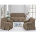 Bürümcük Pamuklu Koltuk Örtüsü Takımı Lastikli Etekli Koltuk Kanepe Kılıf 3+1+1 - 180 x 230 cm - Kahve
