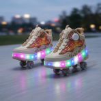 BURUNİ Akıllı Bağcıklı LED Işıklı Patenli Bej Çocuk Ayakkabı – Ortopedik Taban, 2’si 1 Arada (Spor & Paten), Renkli Işıklı Tekerlekli Sneaker - Bej - Kahverengi
