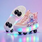 BURUNİ Akıllı Bağcıklı LED Işıklı Patenli Somon Çocuk Ayakkabı – Ortopedik Taban, 2’si 1 Arada (Spor & Paten), Renkli Işıklı Tekerlekli Sneaker - 35