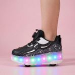 BURUNİ Kız Erkek Çocuk Patenli Işıklı Ayakkabı | Tekerlekli Spor Ayakkabı | LED Işıklı Çocuk Pateni - 33 - Siyah
