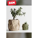 Buruşmuş Kağıt Tasarımlı Estetik Saksı - Modern Dekoratif Çiçek ve Sukulent Vazosu Beyaz - 8cm