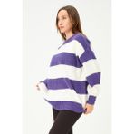 Busa Blok Renk Oversize Kazak Mor - Standart