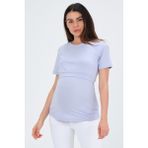Busa Emzirme Detaylı Kısa Kollu Kadın Lila Renk Bisiklet Yaka Hamile T-Shirt