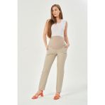 Busa Hamile Esnek Karın Bantlı Belden Ayarlı Mom Fit Klasik Gabardin Pantolon Taş - 46