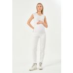 BUSA Hamile Esnek Karın Bantlı Beli Ayarlanabilir Mom Fit Kot Pantolon Beyaz