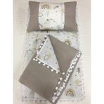 Buse Baby Home Kahverengi , Müslin ve Ponponlu Alt Açma , Yastık ve Battaniye 3'lü Set - 100x100