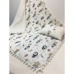 Buse Baby Home Krem , Müslin ve Ponponlu Alt Açma , Yastık ve Battaniye 3'lü Set - 24 Ay