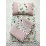 Buse Baby Home Pembe , Müslin ve Ponponlu Alt Açma , Yastık ve Battaniye 3'lü Set