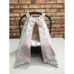 Buse Baby Home Pembe Pikeli Ponponlu Puset Örtüsü ve Puset Minderi 2'li Set Poplin Kumaş