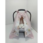 Buse Baby Home Pembe Pikeli ve Poplin Kumaş, Ponponlu Puset Örtüsü ve Puset Minderi 2'li Set