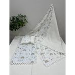 Buse Baby Home Poplin Kumaş ve Ponponlu Alt Açma , Yastık ve Battaniye 3'lü Set - Krem - 100 x 100