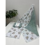 Buse Baby Home Poplin Kumaş ve Ponponlu Alt Açma , Yastık ve Battaniye 3'lü Set - Yeşil - 100 x 100