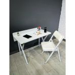 Buse Çalışma Masası Ofis Bilgisayar Masası + Katlanır Sandalyeli 103 Cm Metal Beyaz Ayak